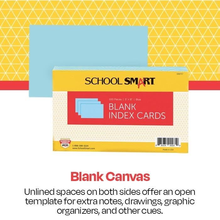 School Smart Unruled Index Cards, 5 x 8 Inches, Blue, Pack of 100 - Image 4